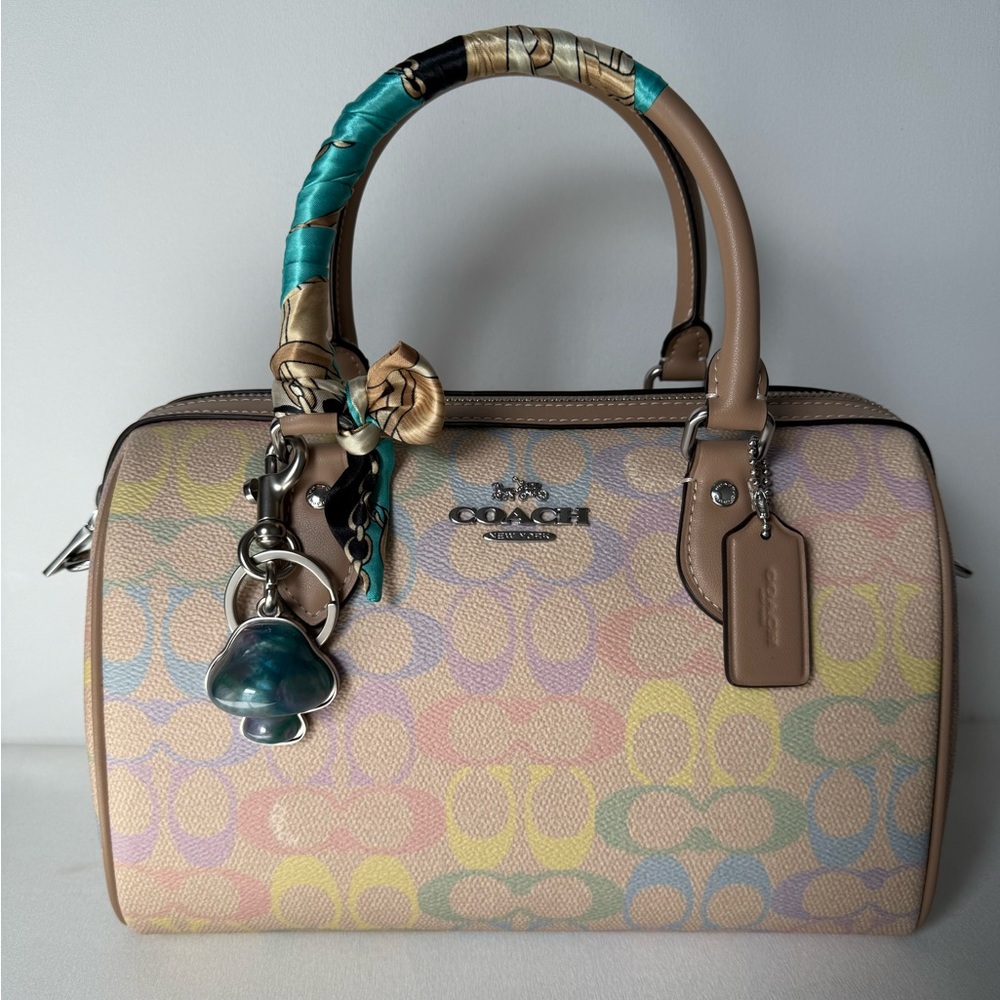 NWT Coach Rowan Bag Rainbow Regular Size CDA90 a free unbranded Charm and scarf